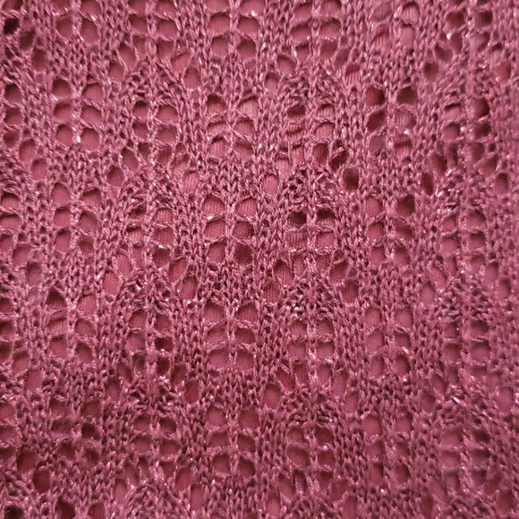 KERSH - Sparkly Holiday Burgundy Knit Dress Tie Waist Crochet Lace S Sma… - Picture 5 of 6